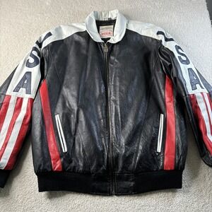 Michael Hoban Wheremi Leather Bomber Jacket Mens XXL USA Flag Patriotic American